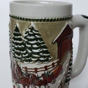 1984 Budweiser Beer Christmas Stein Wagon/Bridge Ceramarte